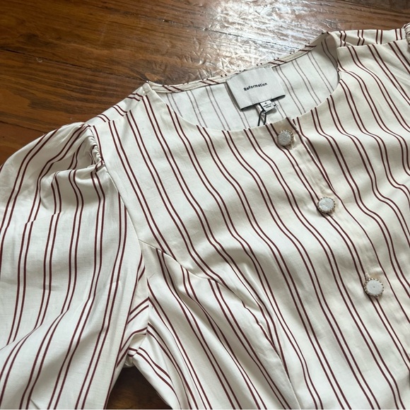 Reformation NEW Long Sleeve Button Front Halia Midi Dress August Stripe size 6 - Picture 9 of 15